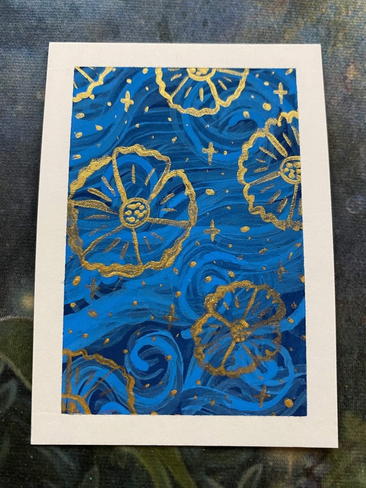 ACEO Original Flowers Space Cosmos Plant Floral Miniature Painting OneCraftyLady