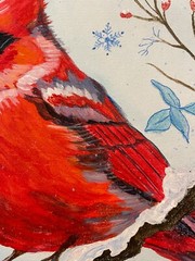9 x 12 Framed Original Acrylic Painting with Pen………“ Cardinal in the Snow“