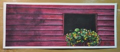 Original Art Painting 4” W x 10” H, “Red Barn Flowers 2026” Handmade OOAK