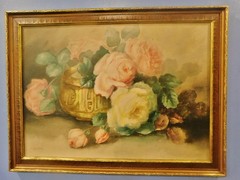Antique 1920’s Floral Still life ART DECO Watercolor Painting Signed M Hearnshaw