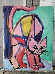 Abstract Expressionism Original Painting Cubism Cat 14×11 Fine Art Canvas Decor