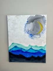 Watercolor Nighttime Moon Original Painting l One of a Kind l Abstract 