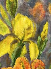 Irises Original Oil Painting Yellow Flowers Wall Art 12×16 Floral Wall Decor