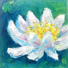 Lotus oil painting, water lilies in a pond original painting, no frame, 15×15 cm