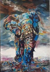 new handmade Painting on 24″*16″ canvas Colorful Elephant in Abstract by Wendy