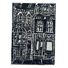 ACEO Original City Skyline Houses Linocut Illustration 3.5 x 2.5 in.