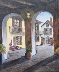 (3) Vintage Signed Murphy Paintings New Orleans LA Courtyards French Quarter Art