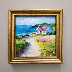 Ireland Original Painting Irish Cottage Blooming Heather Oil Painting Unframed