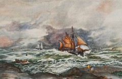 F. J. Edwards – 1981 Watercolour, Running for Shelter