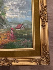 Landscape Oil Painting Board In Antique Frame