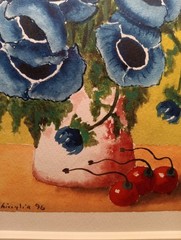 Wonderful Watercolor Still life Vase Flowers And Cherries