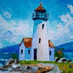 Lighthouse Impasto Original Oil Painting: 3D Textured Art Unframed 6×6″
