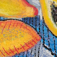 Original Oil Pastel Drawing Yellow Papaya Abstract Fruit Art 8×12 Inches