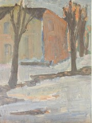 ORIGINAL SCANDINAVIAN OIL PAINTING SWEDISH MODERNIST WINTER LANDCAPE SIGNED