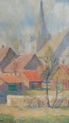 Jane Peterson Original Antique American Rural Village Landscape Oil Painting