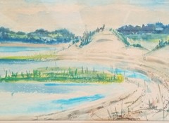 Salt Marsh Clouds Watercolor Painting Listed Nat Simkins Cape Ann MA