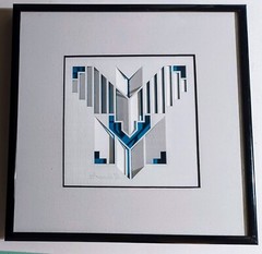 Framed 3D Paper Phoenix Bird Signed Art Abstract Sculpture Geometric Deco 8.5″