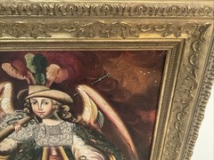 C’1890’s PERU OIL ON CANVAS Angel Arcabucero Cuzco School 27”x19″ (FRAMED 34X26)