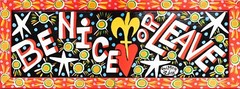 FOLK ART New Orleans Outsider Flag Sign by Simon painting on Slate Signed