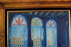 FRAMED OIL VITRALES STAINED GLASS WINDOWS OLD HAVANA, CUBA ARTIST: HECTO VIDAL