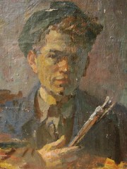 Ukrainian Soviet USSR Oil Painting impressionism male self-portrait young artist