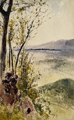 1910 Delicate Double-sided landscape watercolor by G.M. Hammell listed OH artist