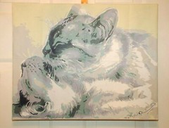 Mother Cat Caring for Baby Completed Paint by Number 16X20 Canvas