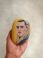 100% Hand Painted Natural Rock Acrylics Painting Legolas Lord of the Rings