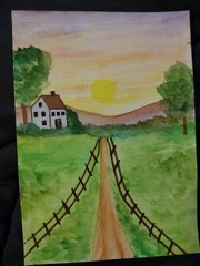 Original Watercolor Acrylic Painting „Country Road“ Signed 5×7