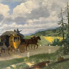 Antique Impressionist Painting Horse Carriage Landscape Mystery Oil 1910’s 22″