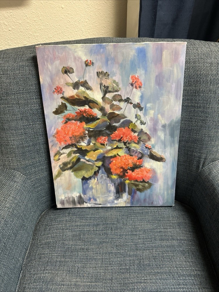 Geraniums in a Pot oil painting collectible flower 16×20