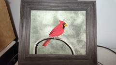 2020Red Cardinal Original Oil Painting „WATCHING OVER YOU“ Framed 11″x13″ Signed