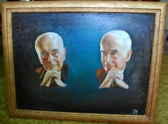 UNUSUAL Original Oil Painting DOUBLE PORTRAIT OF ELDERLY MAN Signed/Framed c1940