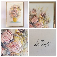 John Le Dené Mid Century Sculptured Acrylic Signed Painting 25 x 37 Inch