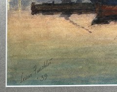 1939 Louis Feuchter Baltimore Maryland Harbor Scene with Masted Steam Ship WPA