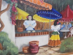 Mid-Century Mexican Market Scene Oil Painting by Margaret Rangel (San Diego)