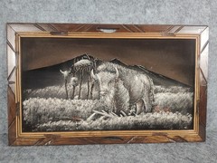 VTG 1970’s Mexican Black Velvet Painting White Buffalo Burial Spirit 23″ 14″