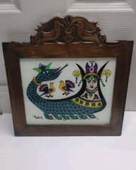 Shahmaran reverse glass painting Anatolian Folk Culture Turkey Signed Framed