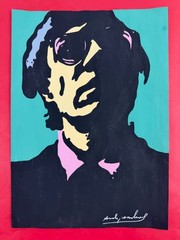 Andy Warhol Drawing on paper signed & stamped mixed media Vintage