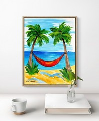 Original Beach Hammock Art 14×11 Canvas Vivid Expressionist Sea Wall Art Signed