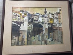 Augie Napoli (1935-1994) „River And Cityscape Scene“ Watercolor – Signed/Framed