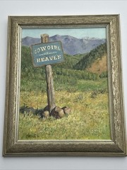 JANIS WILKEY PAINTING COWGIRL HEAVEN WOOD SIGN LANDSCAPE REGIONALISM AMERICAN