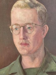 Vintage WWII Oil Painting Portrait Art American Soldier 1944 C Robert Withey USA