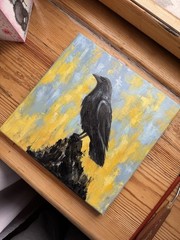 Raven Original Oil Painting Black Crow painting Crow Wall Art Bird Impasto Art