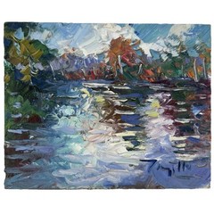 Early Jose Trujillo Painting 2016 “River Reflections” 8×10 Oil On Canvas COA