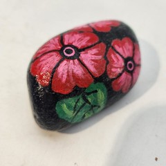 Handpainted River Rock Art Impatiens Flowers 4″ x 2.25″ Natural Unique OOAK