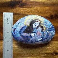 Hand-Painted Mother and Child Art Stone Decor