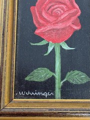 Charles Wehringer Miniature Oil Painting – Red Rose, Americana 20th Century