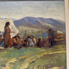 Antique Painting American Indian Camp Landscape Munson Impressionism Rare Oil