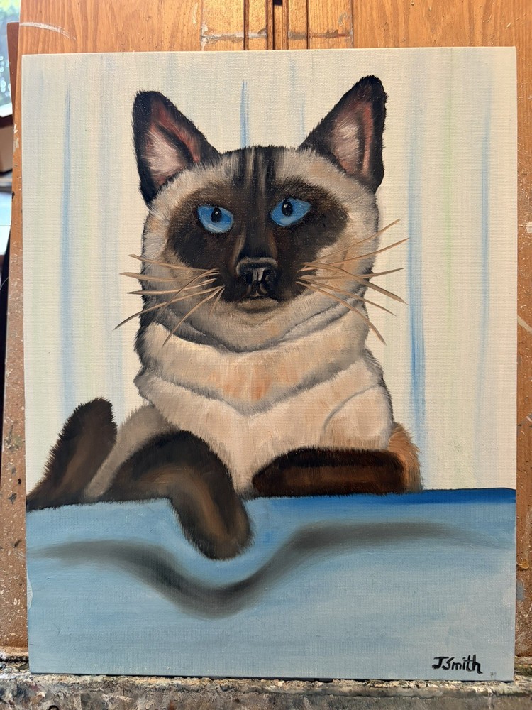 Original oil painting 11 x 14 inch Siamese cat signed canvas